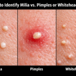 Search Milia vs pimples vs whiteheads visual guide.